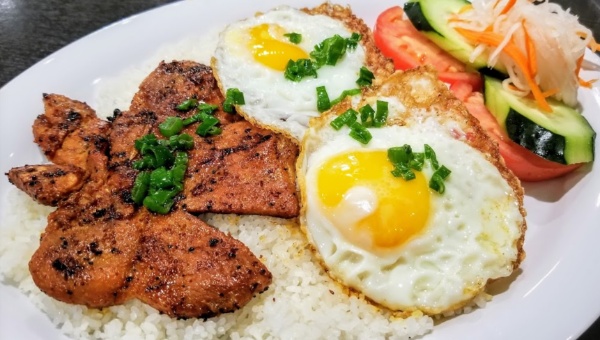 78. Rice Plate with BBQ Pork, Shredded Pork and egg quiche