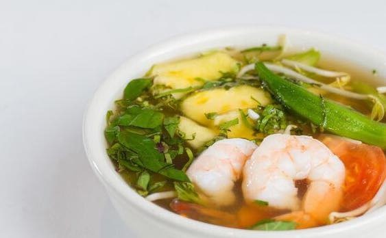 94. Sweet and Sour thin Soup with Shrimps and Mixed Vegetables