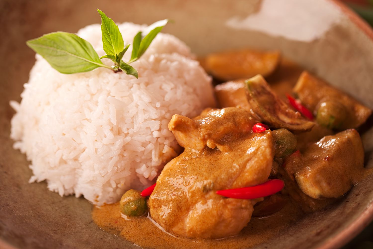 Chicken curry served with jasmine rice 