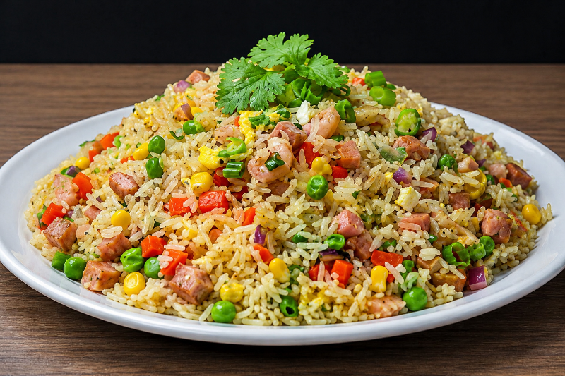 Seafood paella in a pan