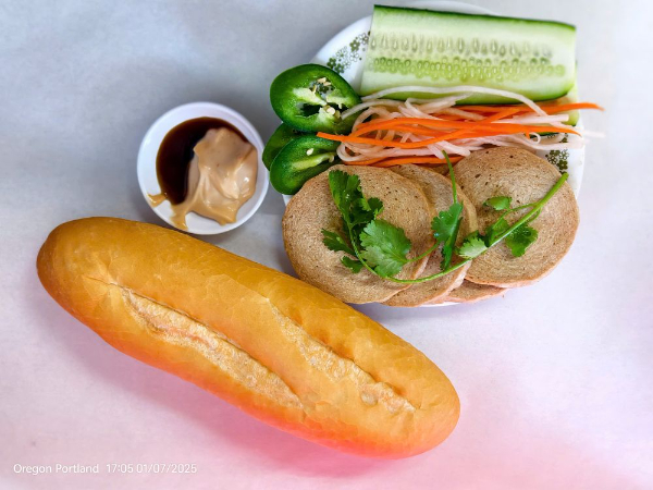 BM1. . Vegan Grilled Ham Baguette with Matcha Mayo