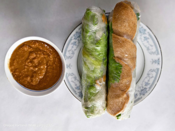 A2. . Vegan Ham Salad Rolls with Peanut Sauce (2 Rolls)