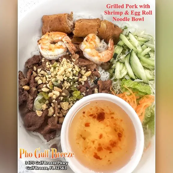 02. Grilled Pork with Shrimp & Egg Roll Noodle Bowl (Bun Thit Nuong Tom Cha Gio)