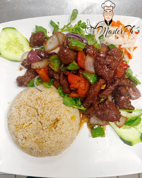 X112.. Shaking Beef with Fried Rice | Com Chien Bo Luc Lac